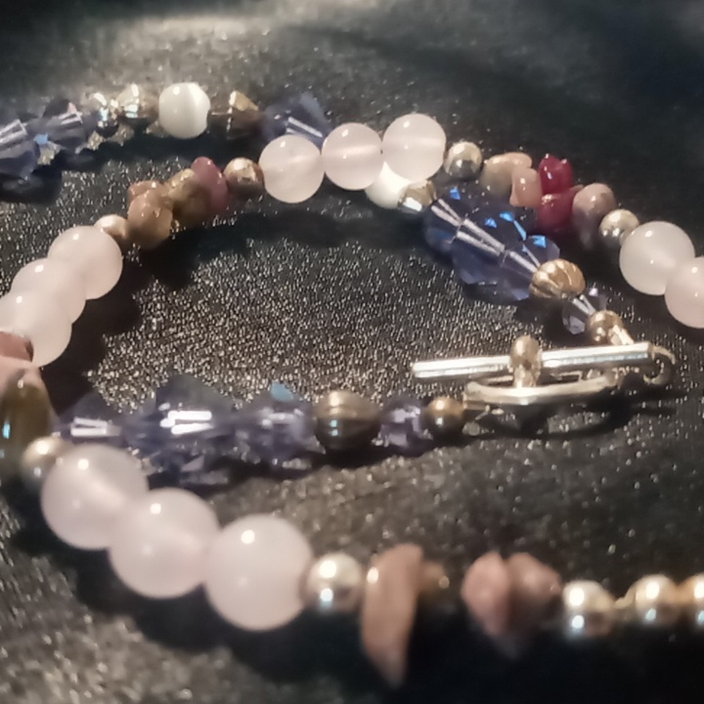 Natural stones and glass beaded bracelet both 7.5 blue & pink
